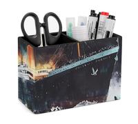 The Sinking of The Titanic Ship PU Leather Pencil Holder Two Compartments Pen Organizer & Desk Storage Cup Stylish Office Supplies