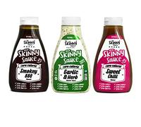 The Skinny Food Co Sweet Chilli, Garlic and Herb, Smokey BBQ Set of 3 Condiment Sauces Sugar Free Zero Calories, 425ml