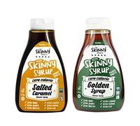 The Skinny Food Co. Syrup Twin Pack SW Salted Caramel Syrup & Golden Syrup Dessert Topping Sugar Free Zero Calories Guilt Free Sauce, Bottle 425ml