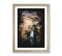 The Skogafoss Waterfall In Iceland Paint Splash Modern Framed Print | A2 Oak Framed Wall Art | Ready to Hang | Modern Landscape Picture | Living Room Bedroom Lounge Office