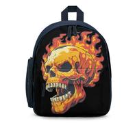 The Skull Surrounded by Flames Mini Backpack for Work Travel Blue | Small Lightweight Basic Daypack Carry On Bags