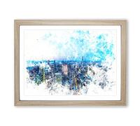 The Sky Above New York Watercolour Modern Framed Print | A2 Oak Framed Wall Art | Ready to Hang | Modern Landscape Picture | Living Room Bedroom Lounge Office
