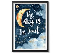 The Sky Is The Limit Nursery Prints, Kids Space Poster Baby And Toddler Wall Art Bedroom Decoration For Boy And Girl, A5 (Black Frame) - 24.1x17.9cm