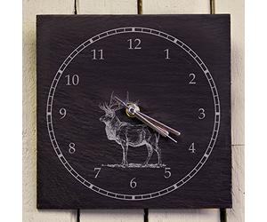 The Slate Range Slate Clock - Stag Body motif - Mantel - Grey, Black - 20 x 20 x 0.5 cm