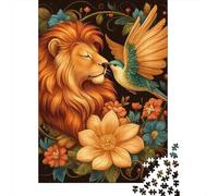 The Sleeping Beast 1000 Pc Cardboard DIY Lion & Bird in Flowers Puzzle Set, Family Game, Stress Relief, Vibrant Colours & Wall Decor 70x50cm/1000pcs