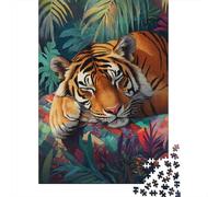 The Sleeping Beast 1000 Piece Recycled Cardboard Tiger in Colorful Blooms Jigsaw Bundle, Family Stress Relief, Personalised Gift, Wall Decor & Holiday Fun 38x26cm/1000pcs