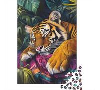 The Sleeping Beast 1000 Piece Recycled Cardboard Tiger Resting in Flowers Premium Puzzle, Educational Game 12+, Decompression & Personalised Gift 52x38cm/1000pcs