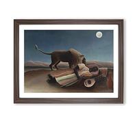The Sleeping Gypsy By Henri Rousseau Classic Painting Framed Print | A3 Walnut Framed Wall Art | Ready to Hang | Classic Historical Picture | Living Room Bedroom Lounge Office