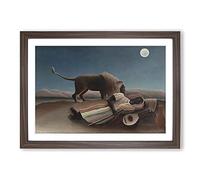 The Sleeping Gypsy by Henri Rousseau Framed Print | A2 Walnut Framed Wall Art | Ready to Hang | Modern Nature Picture | Living Room Bedroom Lounge Office
