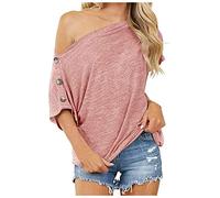 The Sleeve Button Shoulder Women Short Colour Blouses Solid Towns Fashion Blouse for Women Sleep Shirt, pink, XXL