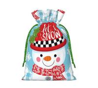 The Smiling Snowman Christmas Gift Bags With Drawstring, Reusable Gift Wrapping Bags For Xmas Holiday M Green Christmas Ribbon