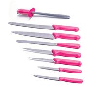 THE SMITHFIELD 8-Piece Professional Chef Knife Set with Canvas Roll-Up Wallet (Pink)