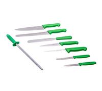 THE SMITHFIELD 8-Piece Professional Chef Knife Set with Canvas Roll-Up Wallet - Stainless Steel Blades, Durable Polypropylene Handles - Perfect for Culinary Students, Beginner Chefs - Green Handle