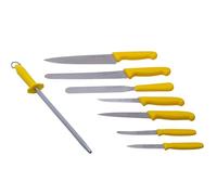 THE SMITHFIELD 8-Piece Professional Chef Knife Set with Canvas Roll-Up Wallet - Stainless Steel Blades, Durable Polypropylene Handles - Perfect for Culinary Students, Beginner Chefs - Yellow Handle