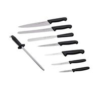THE SMITHFIELD 8-Piece Professional Chef Knife Set with Canvas Roll-Up Wallet - Stainless Steel Blades, Durable Polypropylene Handles - Perfect for Culinary Students, Beginner Chefs - Black Handle