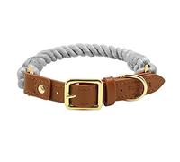 The Smug Dog Boston Rope Braided Collar for Dogs - Grey Dog Collars Medium With D-Ring, Leather Finish & Golden Buckle -Soft Dog Collar for Small, Medium and large Dogs for Training,Walking