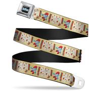 The Smurfs Belt, Seatbelt Buckle Belt, Papa Smurf Running Pose and Text Beige Multi Color, Adjustable, Multicolor, 3.81 cm Wide