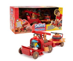 The Smurfs, Firefighter Truck Playset with Realistic Functions and Accessories, Includes Exclusive 5.5cm Pumpkin Smurf Figure, Extendable Ladder and Hose, Ages 3+