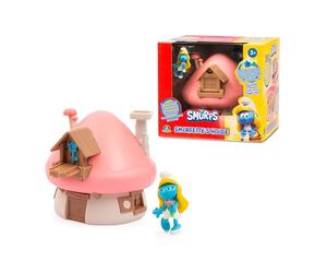 The Smurfs, Smurfette and Pink Roof House Toy Playset with Accessories and Stickers, Includes Exclusive 5.5cm Smurfette Figure, Suitable for Ages 3+