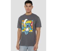The Smurfs Smurfs Smurfette Patchwork Background T-Shirt, Charcoal in Grey | Size: 3XL The Smurfs Grey 3XL