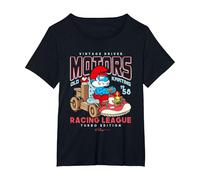 The Smurfs Vintage Driver Motors Old Karting Papa Smurf Logo T-Shirt, Women's Plus, Black, 1X