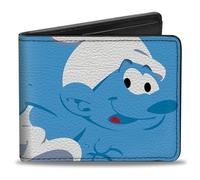 The Smurfs Wallet, Bifold, The Smurfs Simply Smurfy Pop Art Pose Blocks Blues Yellows, Vegan Leather