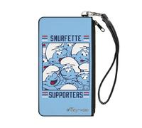 The Smurfs Wallet, Zip Clutch, The Smurfs Smurfette Supporters Group Pose Blue Red White, Canvas, Multicolor, S, Casual