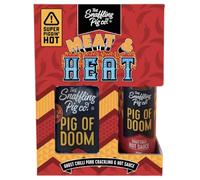 The Snaffling Pig Co. Meat & Heat Pork Crackling & Hot Sauce Gift Set - 6 x 12 g Snaffle Bags & 1 x 100 ml Extreme Chilli Sauce - Pig of Doom Crackling for Spicy Snack Lovers