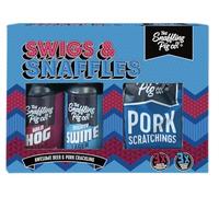 The Snaffling Pig Co. Swigs & Snaffles Pork Crackling & Beer Gift Set - 3 x 12 g Snaffle Bags & 3 x 330 ml Cans - Perfectly Salted Crackling with British-Brewed Lager, Pale Ale & Helles