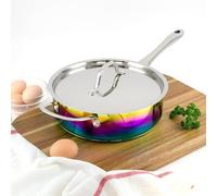 The Sneaky Chef Skillet, 9.5 Inches, Iridescent Finish - Premium Titanium and Stainless Steel, 4 Quart, Oven Safe, Induction Cooktop Compatible, Nonstick Free