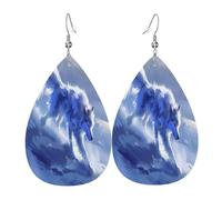 The snow wolf running in the wind and snow Women's Teardrop Leather Earrings - Lightweight PVC Dangle Earrings, 925 Silver Hooks, Double-Sided Prints | Hypoallergenic Gift