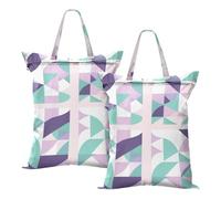 The soft geometic of mint green Waterproof Laundry Travel Bag Swimsuit Bags For Beach Swimming Dirty Clothes Bag With Handle 2Pcs