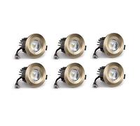 The Soho Lighting Company 6 Pack - Antique Brass LED Ceiling Downlights, Fir Fixed, IP65, CCT Switch, High CRI, Dimmable - for Bathroom, Bedroom, Kitchen