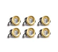 The Soho Lighting Company 6 Pack - Brushed Gold LED Ceiling Downlights, Fir Fixed, IP65, CCT Switch, High CRI, Dimmable - for Kitchen, Living Room, Bathroom