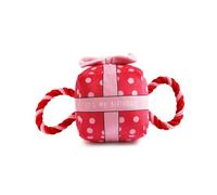 Ancol Its My Birthday Present Pink Dog Tugging Rope Toy Squeaky Strong Fun Interactive Tug of War Playing Retrieve Soft Pet Puppy Plushie Toy - Small