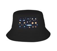 The Solar Family Adult Bucket Hat Sun Protection Cap Sunshade Fisherman Hat Print Fishing Cap for Women Men Black