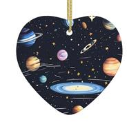 The Solar Family Ceramic Christmas Heart Pendant with Silk Thread, Christmas Tree Home Decoration