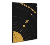 The Solar System In Gold Modern Canvas Wall Art Print Ready to Hang, Framed Picture for Living Room Bedroom Home Office Décor, 24x16 Inch (60x40 cm)