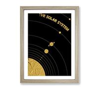 The Solar System In Gold Modern Framed Wall Art Print, Ready to Hang Picture for Living Room Bedroom Home Office Décor, Oak A4 (34 x 25 cm)