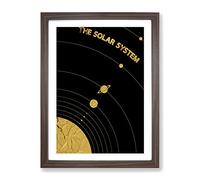 The Solar System In Gold Modern Framed Wall Art Print, Ready to Hang Picture for Living Room Bedroom Home Office Décor, Walnut A4 (34 x 25 cm)