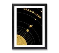 The Solar System In Gold Modern Framed Wall Art Print, Ready to Hang Picture for Living Room Bedroom Home Office Décor, Black A4 (34 x 25 cm)