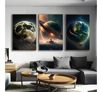 The Solar System Poster Print Canvas Painting Outer Space Planets Wall Art Pictures for Modern Home Office Interior Decor 60x80cm(24x32in) x3 with Frame