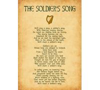 The Soldier's Song, Irish National Anthem Art Print, Green Text on Aged Parchment Background, Celtic Harp Design. Size A4