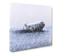 The Solheimasandur Plane Wreck in Iceland by Canvas Print | Gallery Wrapped 30mm Frame Wall Art | 14x14 inches | Ready to Hang | Modern Vehicles Picture | Living Room Bedroom Lounge Office