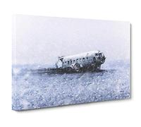 The Solheimasandur Plane Wreck in Iceland by Canvas Print | Gallery Wrapped 30mm Frame Wall Art | 30x20 inches | Ready to Hang | Modern Vehicles Picture | Living Room Bedroom Lounge Office