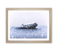 The Solheimasandur Plane Wreck In Iceland By Modern Art Framed Print | A4 Oak Framed Wall Art | Ready to Hang | Modern Vehicle Picture | Living Room Bedroom Lounge Office