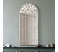 The Somerley - Extra Large Rustic Framed Arched Gothic Window Style Leaner Wall Mirror 55" X 26" (140CM X 65CM) Stone Colour, Beige