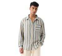 The Souled Store COTTON LINEN STRIPES - Coastal cotton linen shirts for men boys long sleeve, button front collar, regular fit, Coastal, XL