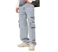 The Souled Store Denim: Washed Blue Men and Boys Buttoned Cotton Blend Baggy Fit Jeans, Washed Blue, 32