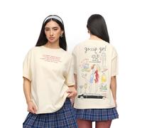 The Souled Store Gossip Girl: Doodle Off White Graphic Print Cotton Short Sleeve Round Neck Oversized T-Shirt for Women Girls, off-white, S